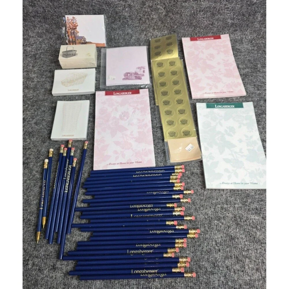 Longaberger Stationery Lot Notepads Note Cards Pencils Stickers Accessories